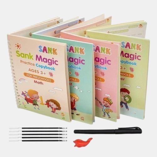Sank Magic Practice Copybook Set ✍️ (4 Books + 1 Pen + 1 Grip + 10 Refills) – Reusable Writing Magic! 🌟📖