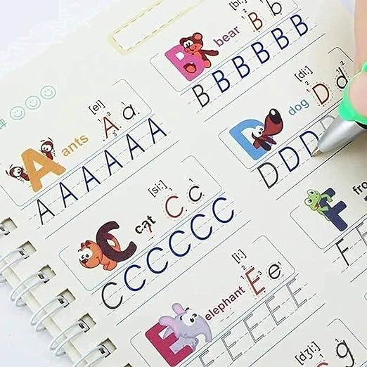 Sank Magic Practice Copybook Set ✍️ (4 Books + 1 Pen + 1 Grip + 10 Refills) – Reusable Writing Magic! 🌟📖