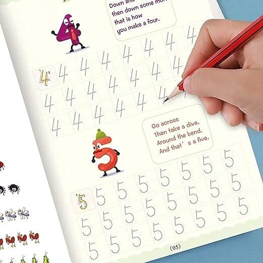 Sank Magic Practice Copybook Set ✍️ (4 Books + 1 Pen + 1 Grip + 10 Refills) – Reusable Writing Magic! 🌟📖